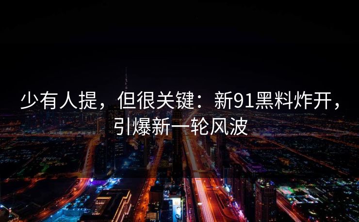 少有人提，但很关键：新91黑料炸开，引爆新一轮风波